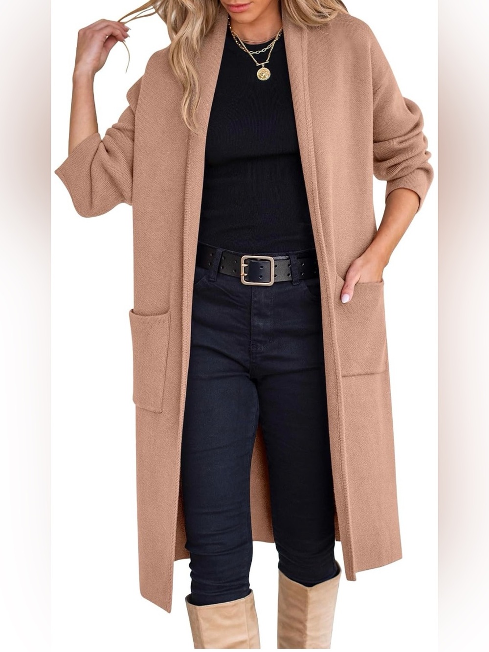 Elegant Women's Brown Open Front Cardigan
